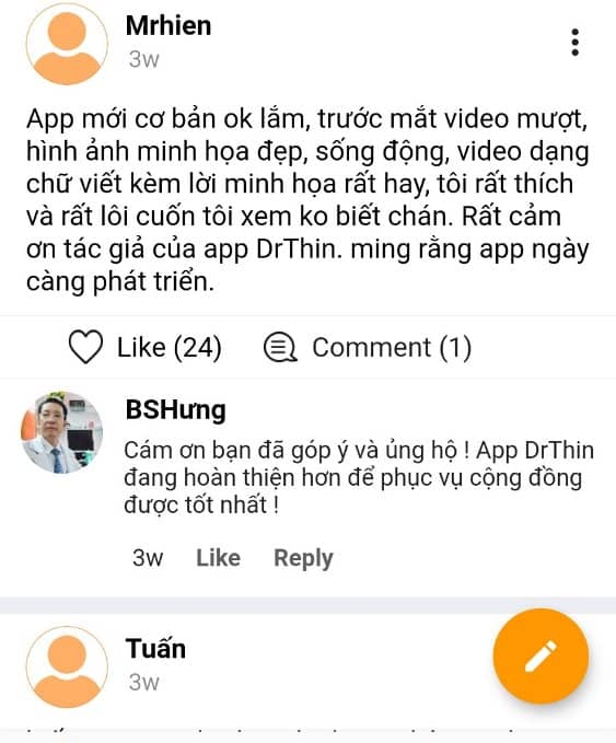Phản hồi từ người dùng App DrThin